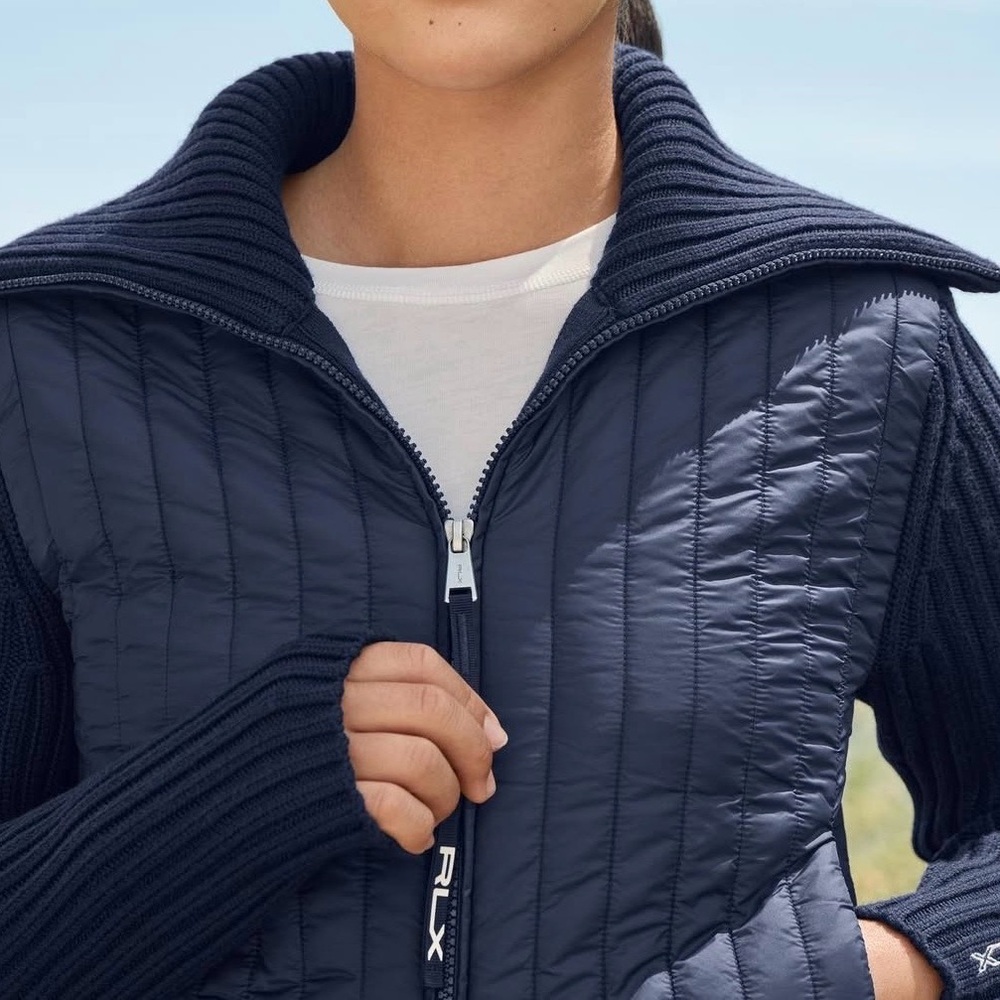 NWT Women RLX Golf Ralph Lauren Navy Blue Hybrid Funnelneck Jacket worsted wool